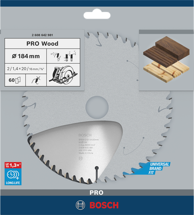 <!-- language missing --> Lưỡi cưa tròn Bosch PRO Wood 184 mm.